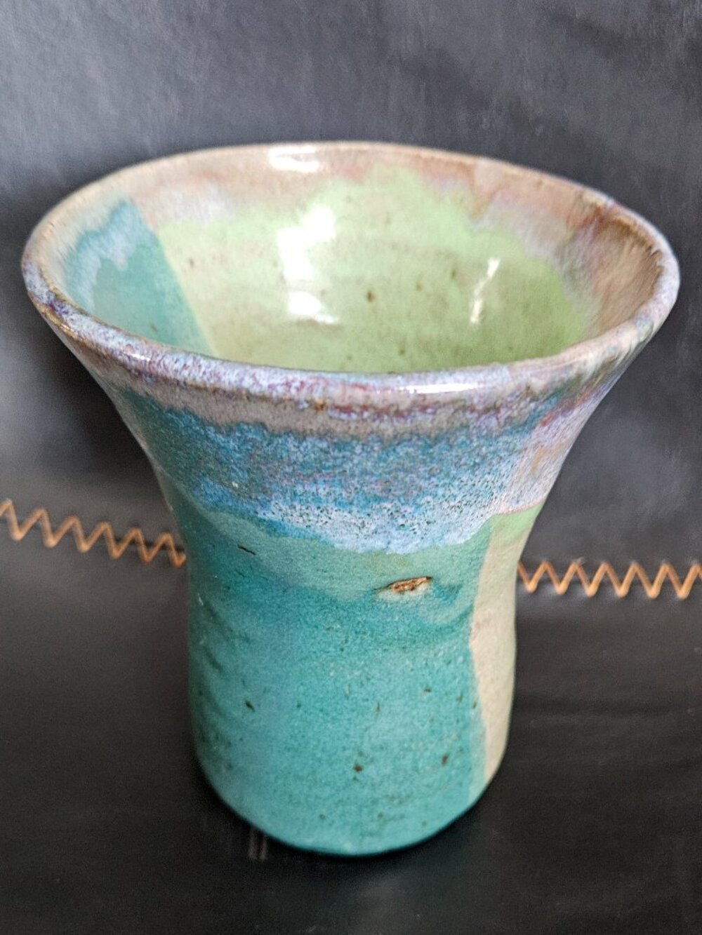 Hand Thrown Studio Pottery Vase Turquoise Drip Glaze Signed